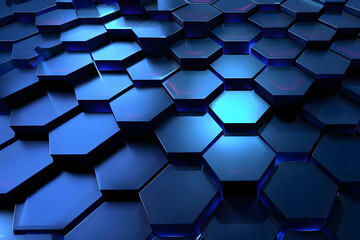 Wall Mural - abstract geometric background in the form of 3D hexagons in dark blue color, futuristic blue hexagons with a little light