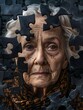 Elderly Womans Face Blocked by Puzzle Pieces