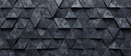 Wall Mural - Abstract triangular mosaic tiles in dark black and anthracite gray concrete. Geometric fluted triangles create a textured wallpaper backdrop.