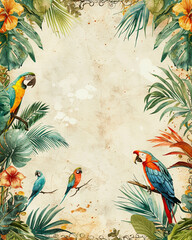  Tropical foliage and colorful small parrots