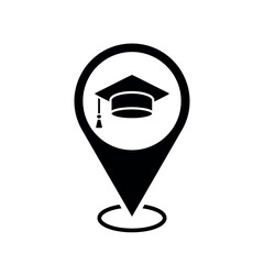 Wall Mural - school location map pointer, graduation hat icon with location pin, black symbol isolated on white b
