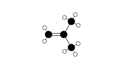 Sticker - isobutylene molecule, structural chemical formula, ball-and-stick model, isolated image hydrocarbon