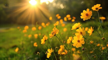 Wall Mural - wildflowers in sunset, beauty in nature