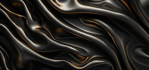 Black luxury elegant shiny satin silk swirl wave texture background banner backdrop - Abstract cloth velvet textile fabric material, with floral shapes, gold threads