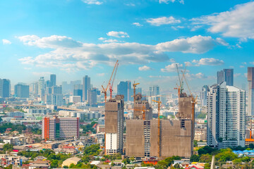 Wall Mural - Panoramic view of the actively developing area of the metropolis, residential, industrial and business center, urban modern cityscape