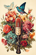 Generative AI of a bird singing into a retro microphone. Music festival or contest concept.	
