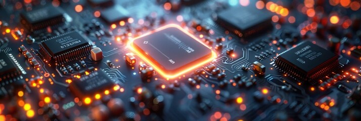 Tech innovation in the realm of digital technology and software development. High-tech background. Technology banner.