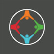 Dynamic Teamwork and Connection Logo with Colorful Interlinked Figures, Perfect for Business, Community, and Social Networking Icons on Dark Background with Copy Space