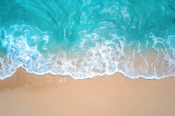 Wall Mural - Top view. soft blue ocean wave or clear sea on clean sandy beach summer concept