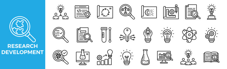 Research and Development icon set for design elements	