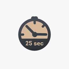 Wall Mural - 25 second timer clock. 25 sec stopwatch icon countdown time stop chronometer. Stock vector illustration isolated on white background.