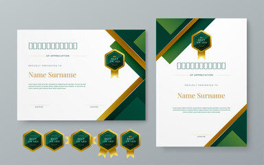 Green white and gold vector award certificate template fancy modern abstract for corporate. For appreciation, achievement, awards, education, competition, diploma template