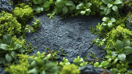 Poster - Transform your display into an oasis with a lush green moss centerpiece, surrounded by an Enchanted Forest border for a serene spa ambiance.