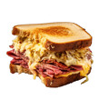 Pastrami Reuben style sandwich with sauerkraut and Swiss cheese png