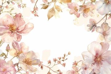 Wall Mural - floral frame, pastel pink and gold color palette, watercolor style, white background Generative AI