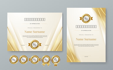 Wall Mural - Gold and white vector modern elegant and luxury certificate template for corporate. For award, business, diploma, workshop, award, graduation, completion, competition and education