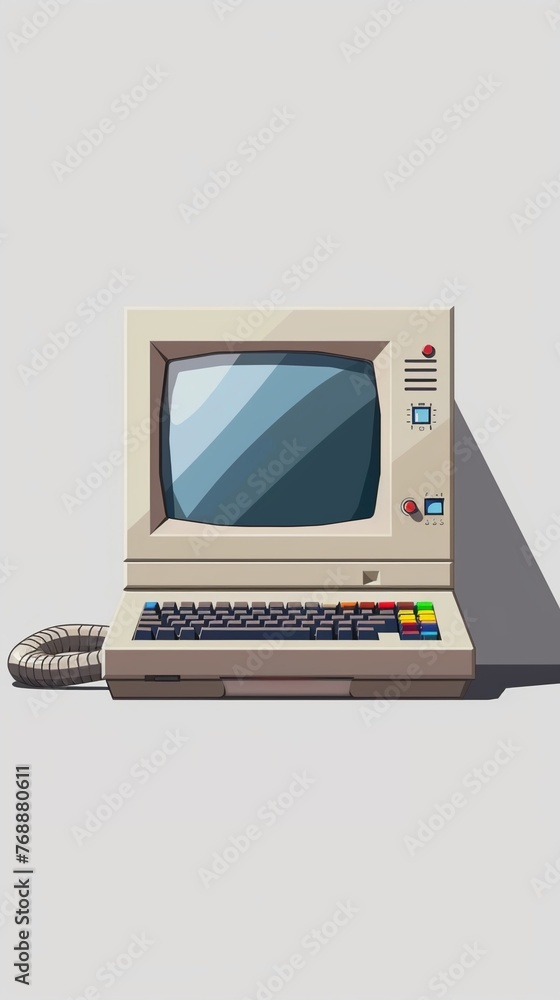Vintage Computer with Colorful Keyboard Buttons A classic vintage ...
