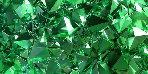 Wall Mural - Green abstract of chaotic polygonal shapes. Futuristic background with polygonal shapes. 3d rendering