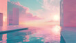 3d render, Abstract surreal pastel landscape background with architectural and geometric, beautiful gradient sky view
