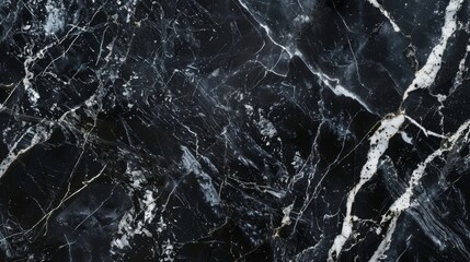 Black marble background with white veins. Dark stone texture. Wall abstract pattern.