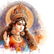 Chaitra Navratri Celebration: Watercolor Illustration Featuring Goddess Durga's Portrait