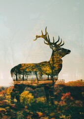 Canvas Print - deer in double exposure