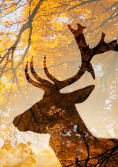 Wall Mural - deer in double exposure