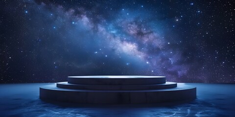 Wall Mural - cylindrical podium beneath captivating celestial display in expansive starry night sky