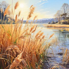 Wall Mural - Tranquil Lake and Reeds