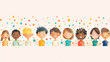 © Julija - Happy Children's Day card, Children of different ethnicities, illustration. Diverse cartoon children  with space for text.