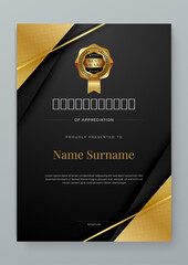 Black white and gold vector award certificate template fancy modern abstract for corporate. For appreciation, achievement, awards, education, competition, diploma template