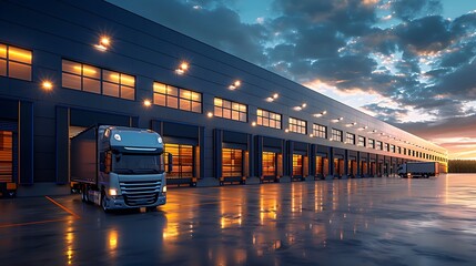 Trucks box parked at parking of delivery express company, Truck transport, Logistic industry, Commercial for delivering goods from the warehouse