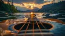 Guitar Strings Resonating Into Waves On A Serene Lake