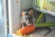 closeup of rat nibbling on a fridge door vegetable