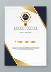Poster - Black white and gold vector flat and gradient modern certificate template for corporate or awards. For appreciation, achievement, awards diploma, corporate, and education