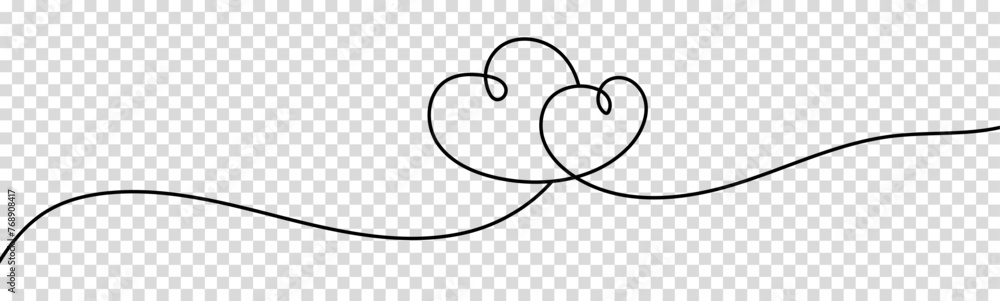 One continuous line drawing of two hearts with love signs. Vector ...