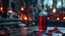 A vial of vampire's blood on an altar, dark rituals