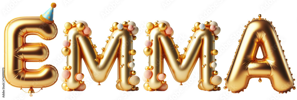 Emma Letters - Golden Balloon, 3D - Isolated on Transparent or White ...