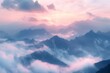 Mountain range under cloud cover during sunset with colorful afterglow