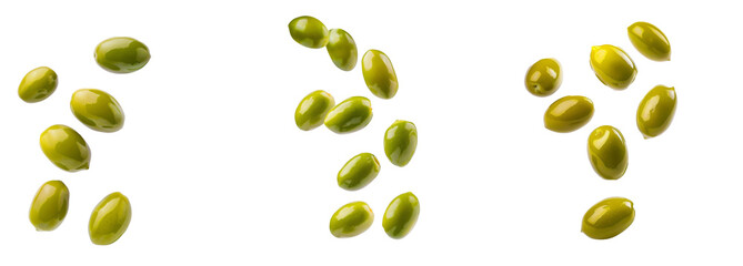 Wall Mural - Set of Falling olive isolated on white background, clipping path, full depth of field 