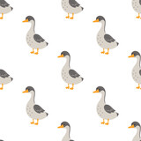 Fototapeta Dinusie - seamless pattern with cartoon goose
