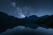 Milky Way reflected in lake amid mountain landscape at midnight