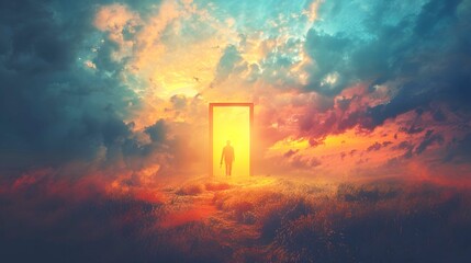 Wall Mural - Conceptual image of a person holding a key and unlocking a  reality