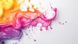 Dynamic and colorful paint splashes intertwining in vibrant yellow and purple hues..