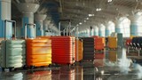 Fototapeta  - Assorted suitcases in busy airport terminal - travel conceptualization, 3d render