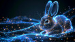 Futuristic Easter greeting card featuring polygonal rabbit with wireframe lines and dots technology