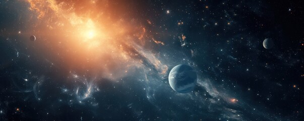 Wall Mural - view of planet in space galaxy and stars in bacground. space astronomy theme