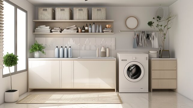 modern and tidy laundry room with washing machine, Interior design