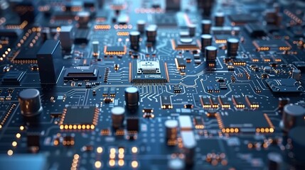 Digital technology circuit board background illustrating electronic computer hardware technology