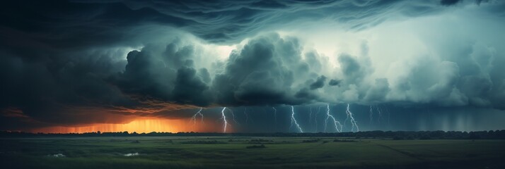 Wall Mural - dramatic huge clouds of thunderstorm on sky with sunset